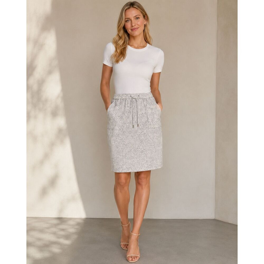 NWT Calvin Klein Stretch Pencil Skirt Womens Sz M Gray/White Lightweight $79.50
